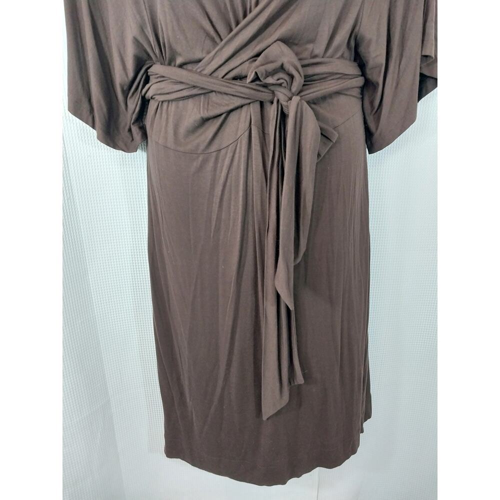 CHADWICKS! ESPRESSO BROWN KNIT JERSEY WRAPPED BELT, HALF SLV MIDI DRESS! SZ 14 - Picture 5 of 13